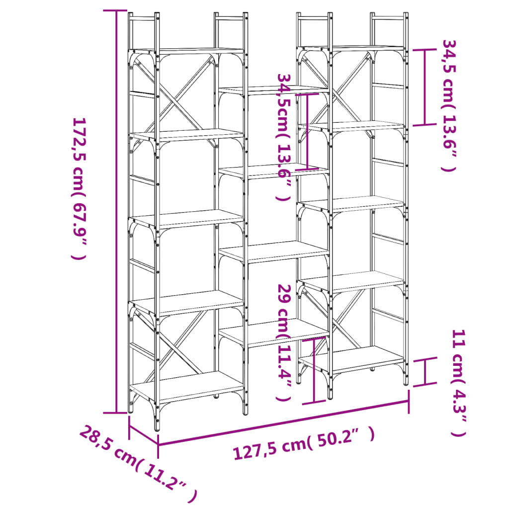 Boekenkast 127,5x28,5x172,5 cm bewerkt hout gerookt eikenkleur is nu te koop bij PeponiXL, paradijselijk wonen!