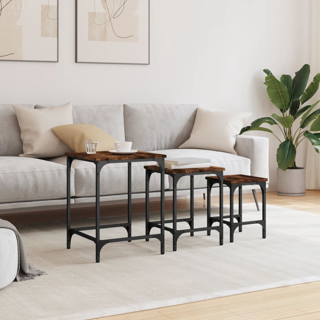 3-delige Tafeltjesset bewerkt hout gerookt eikenkleurig is nu te koop bij PeponiXL, paradijselijk wonen!