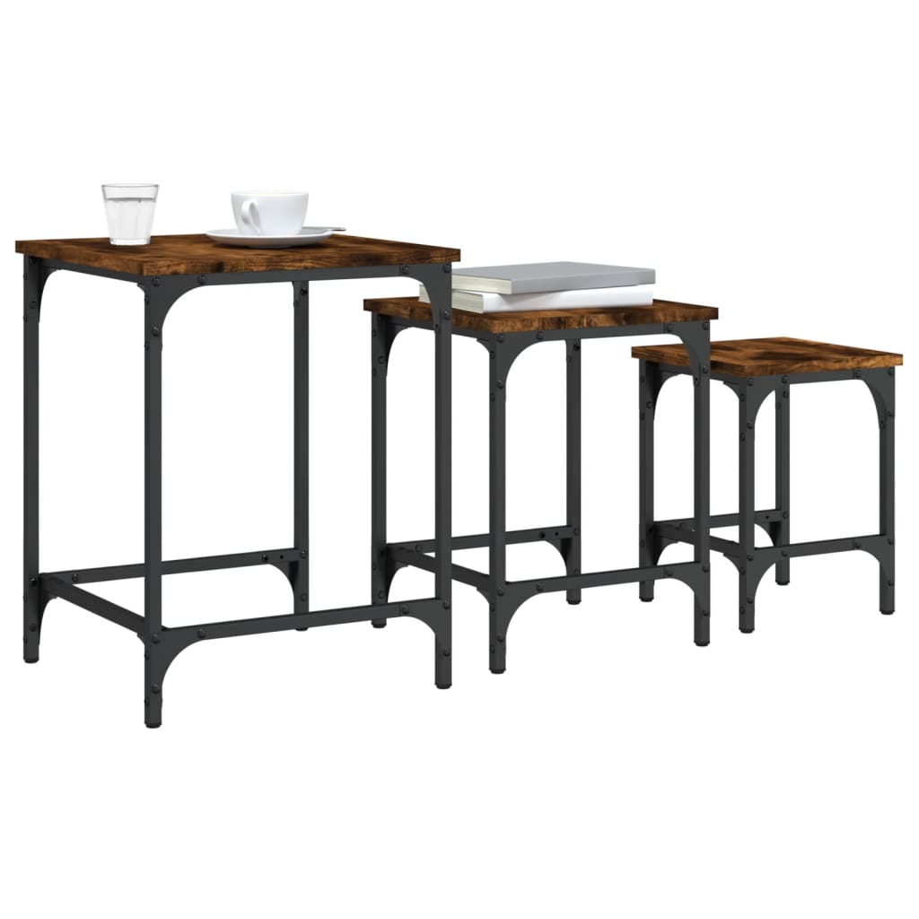 3-delige Tafeltjesset bewerkt hout gerookt eikenkleurig is nu te koop bij PeponiXL, paradijselijk wonen!