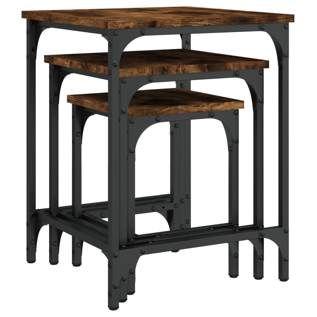 3-delige Tafeltjesset bewerkt hout gerookt eikenkleurig is nu te koop bij PeponiXL, paradijselijk wonen!