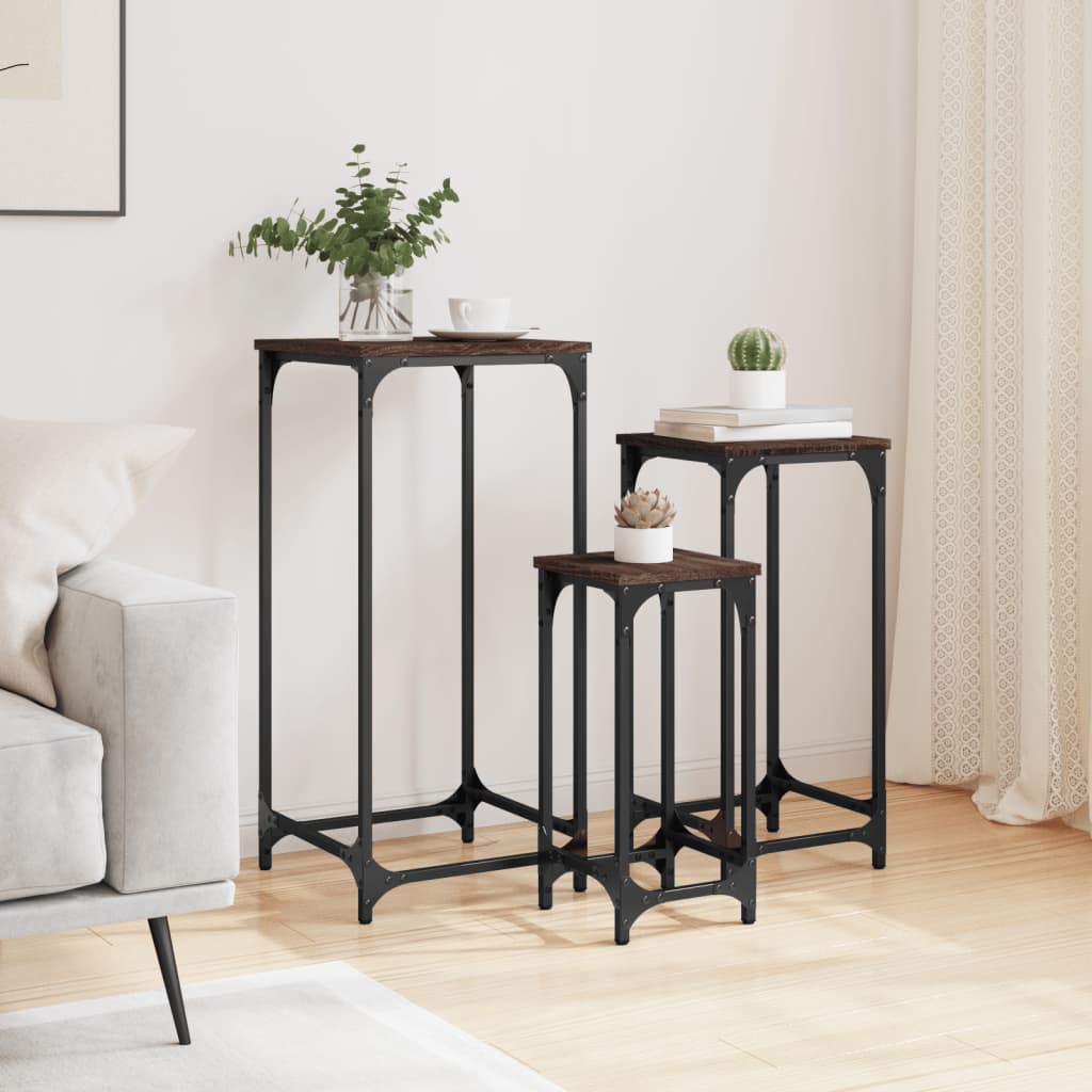 3-delige Tafeltjesset bewerkt hout bruin eikenkleur is nu te koop bij PeponiXL, paradijselijk wonen!