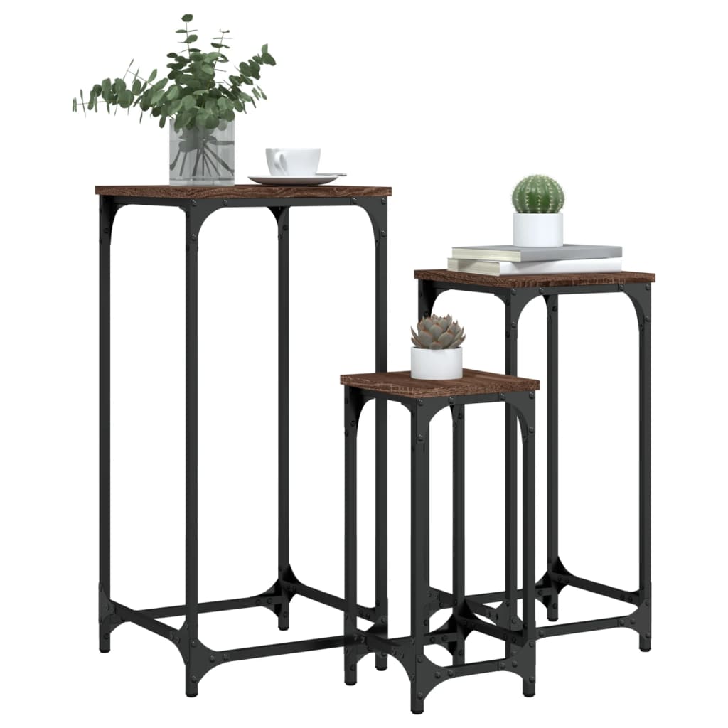 3-delige Tafeltjesset bewerkt hout bruin eikenkleur is nu te koop bij PeponiXL, paradijselijk wonen!