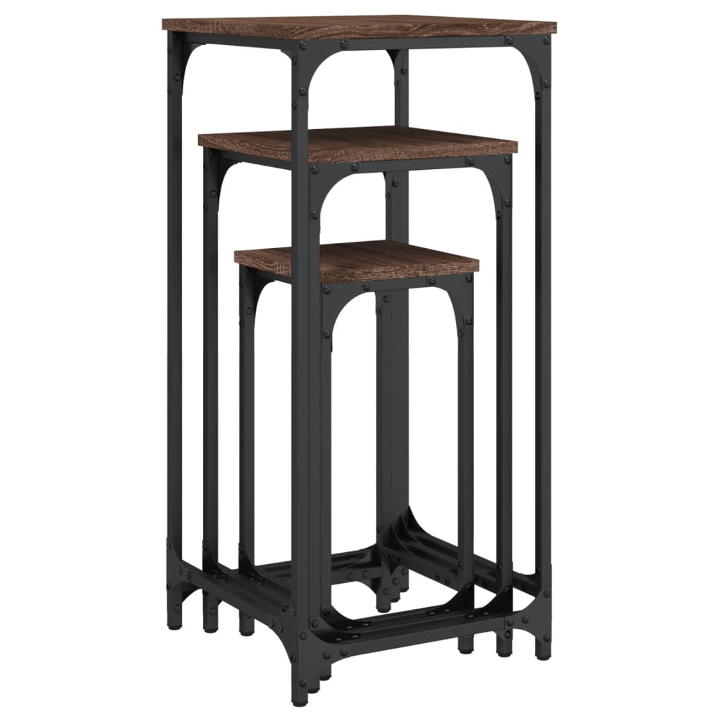 3-delige Tafeltjesset bewerkt hout bruin eikenkleur is nu te koop bij PeponiXL, paradijselijk wonen!