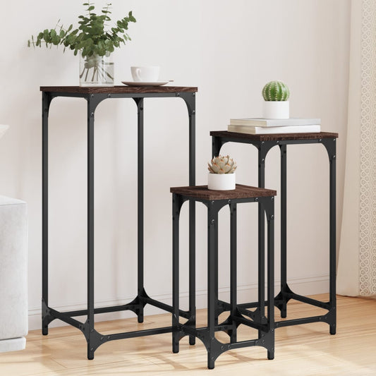 3-delige Tafeltjesset bewerkt hout bruin eikenkleur is nu te koop bij PeponiXL, paradijselijk wonen!