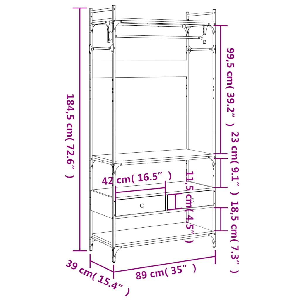 Kledingkast met lades 89x39x184,5 cm bewerkt hout gerookt eiken is nu te koop bij PeponiXL, paradijselijk wonen!