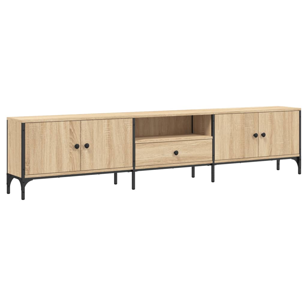 Tv-meubel met lade 200x25x44 cm bewerkt hout sonoma eikenkleur is nu te koop bij PeponiXL, paradijselijk wonen!