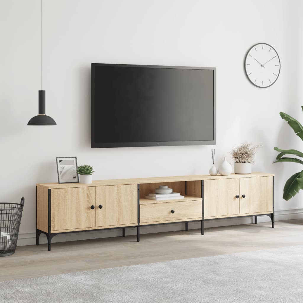 Tv-meubel met lade 200x25x44 cm bewerkt hout sonoma eikenkleur is nu te koop bij PeponiXL, paradijselijk wonen!