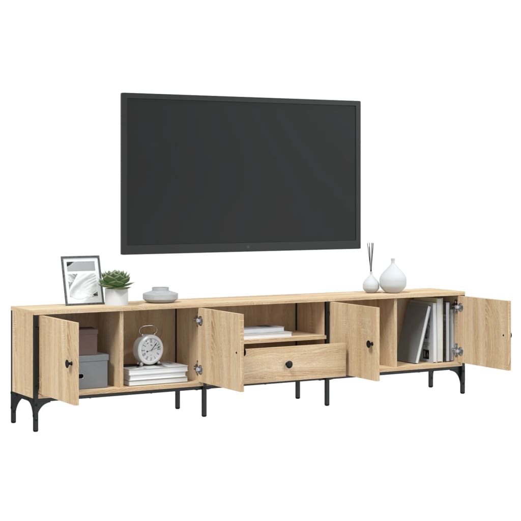Tv-meubel met lade 200x25x44 cm bewerkt hout sonoma eikenkleur is nu te koop bij PeponiXL, paradijselijk wonen!