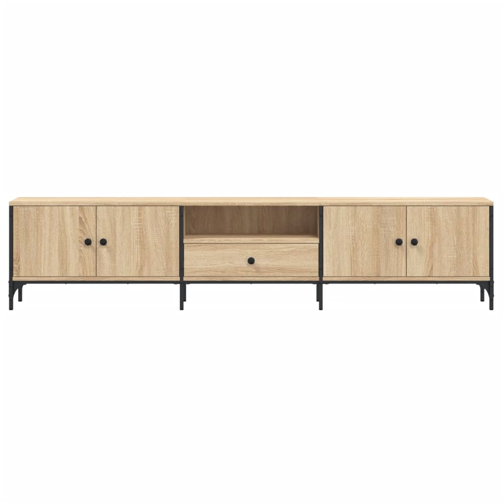 Tv-meubel met lade 200x25x44 cm bewerkt hout sonoma eikenkleur is nu te koop bij PeponiXL, paradijselijk wonen!