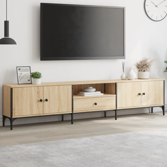 Tv-meubel met lade 200x25x44 cm bewerkt hout sonoma eikenkleur is nu te koop bij PeponiXL, paradijselijk wonen!