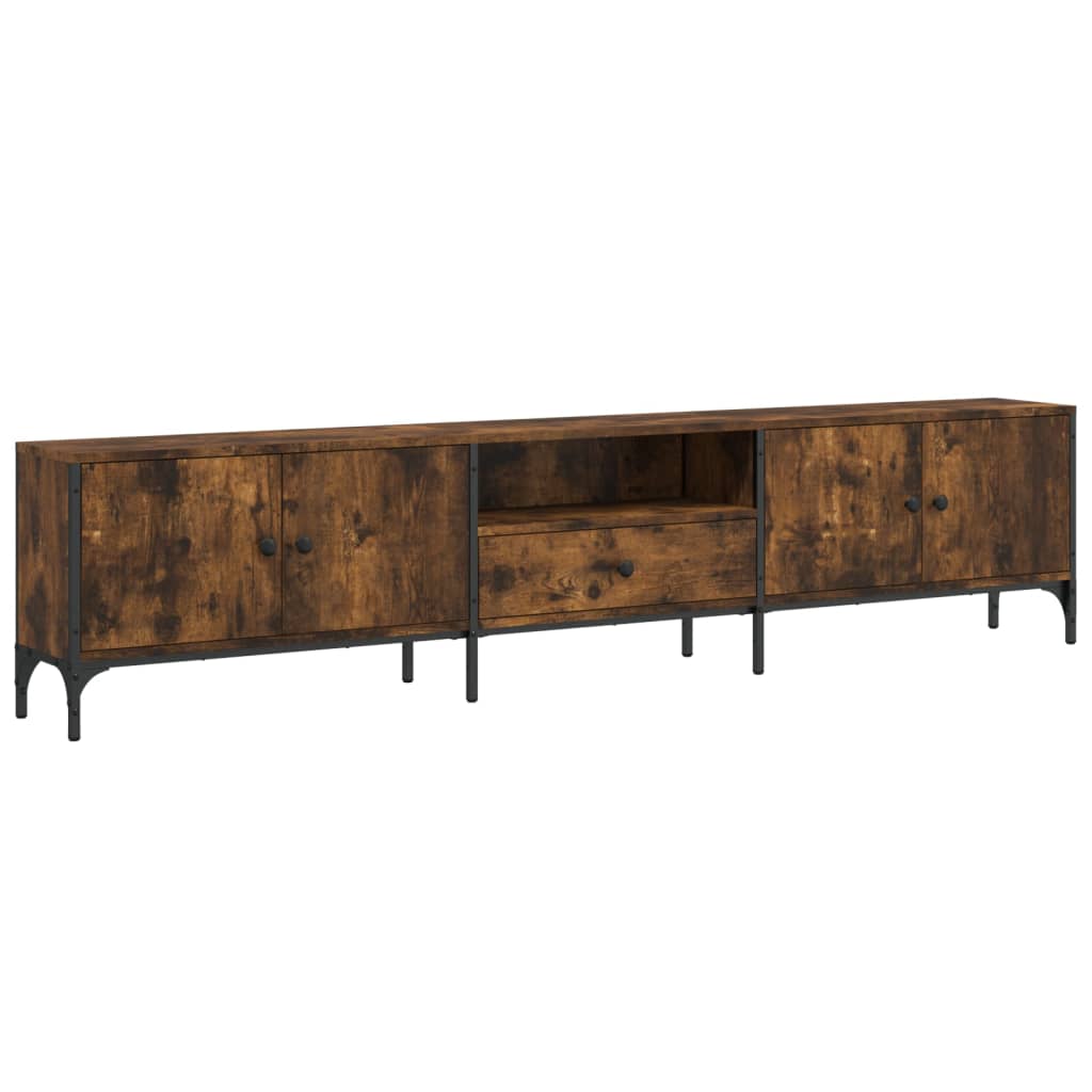 Tv-meubel met lade 200x25x44 cm bewerkt hout gerookt eikenkleur is nu te koop bij PeponiXL, paradijselijk wonen!