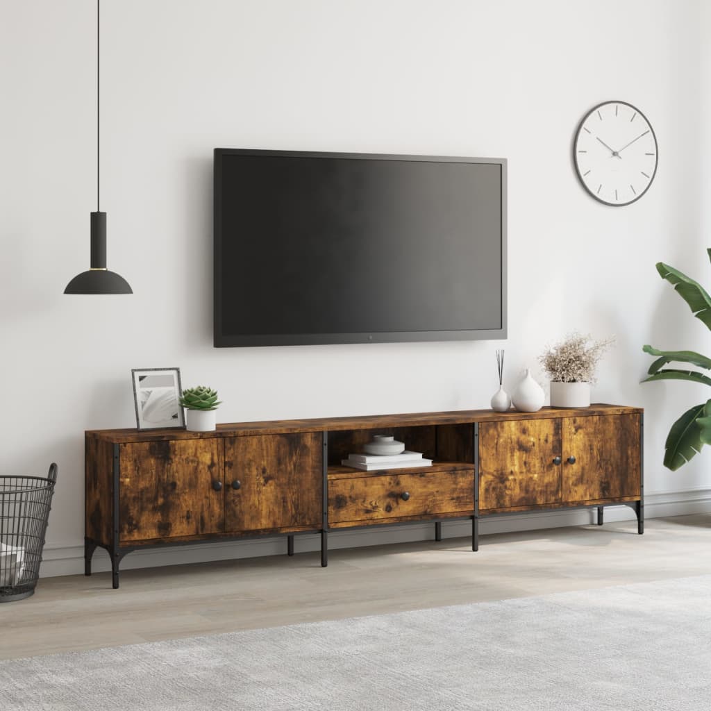 Tv-meubel met lade 200x25x44 cm bewerkt hout gerookt eikenkleur is nu te koop bij PeponiXL, paradijselijk wonen!