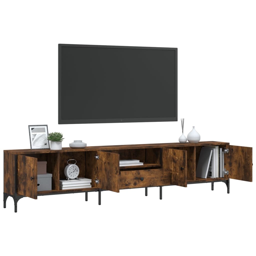 Tv-meubel met lade 200x25x44 cm bewerkt hout gerookt eikenkleur is nu te koop bij PeponiXL, paradijselijk wonen!