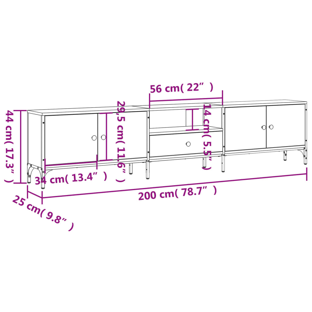 Tv-meubel met lade 200x25x44 cm bewerkt hout gerookt eikenkleur is nu te koop bij PeponiXL, paradijselijk wonen!