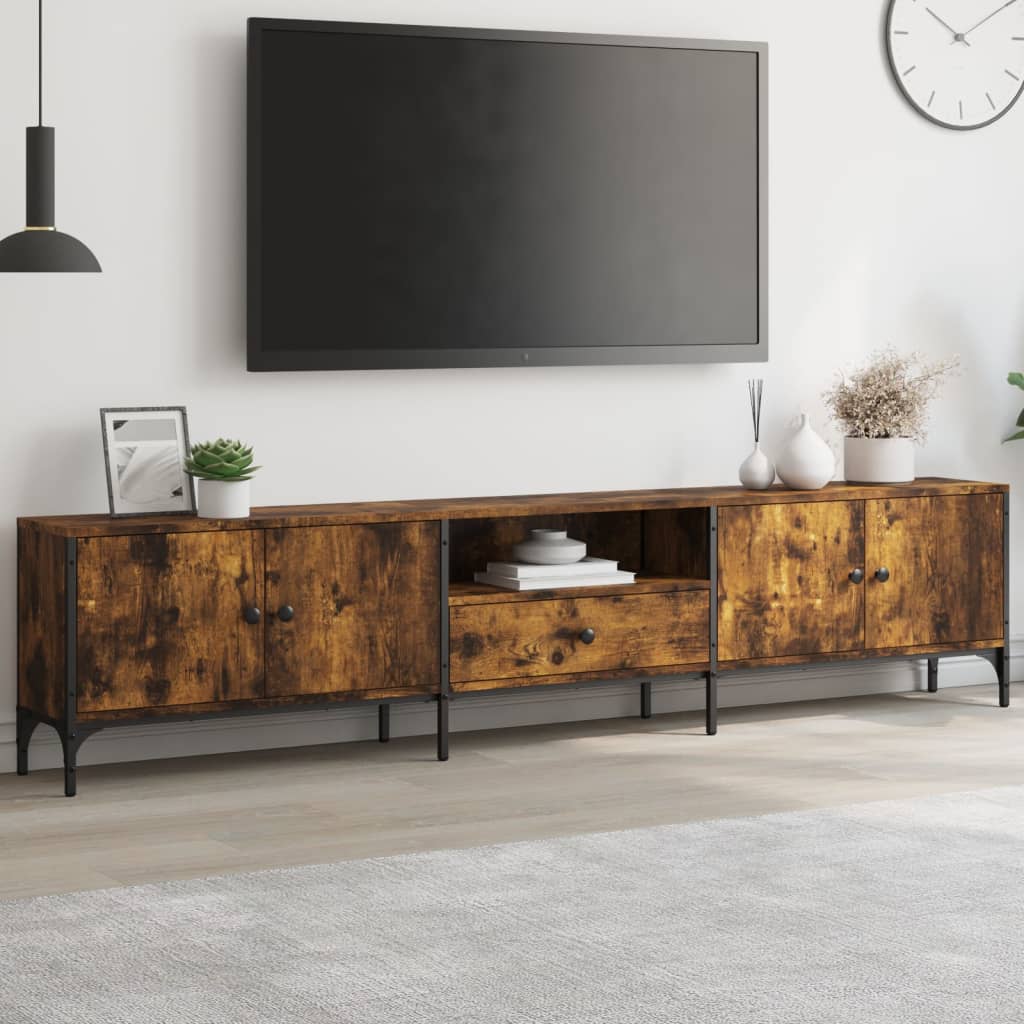 Tv-meubel met lade 200x25x44 cm bewerkt hout gerookt eikenkleur is nu te koop bij PeponiXL, paradijselijk wonen!