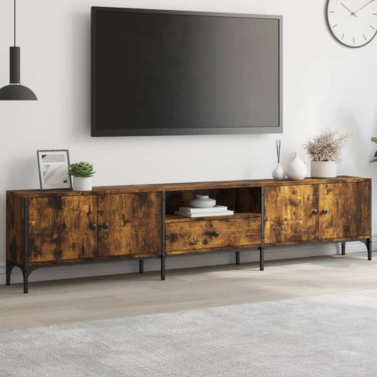 Tv-meubel met lade 200x25x44 cm bewerkt hout gerookt eikenkleur is nu te koop bij PeponiXL, paradijselijk wonen!