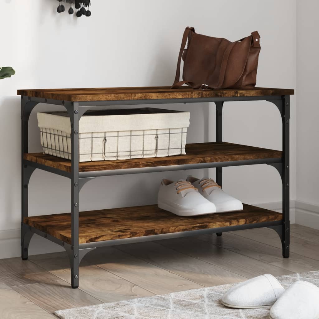 Schoenenbankje 70x38,5x49 cm bewerkt hout gerookt eikenkleurig is nu te koop bij PeponiXL, paradijselijk wonen!