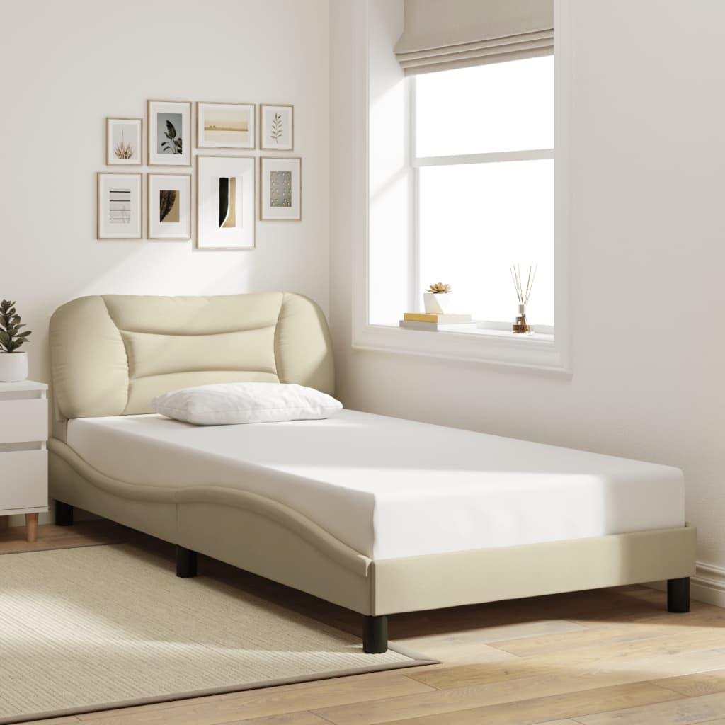 Bedframe zonder matras "Hvar" 100x200 cm stof crèmekleurig is nu te koop bij PeponiXL, paradijselijk wonen!