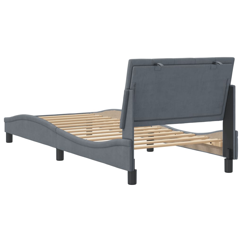 Bedframe zonder matras "Hanko" 80x200 cm fluweel donkergrijs is nu te koop bij PeponiXL, paradijselijk wonen!