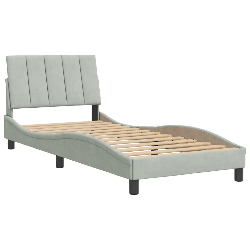 Bedframe zonder matras "Hanko" 90x190 cm fluweel lichtgrijs is nu te koop bij PeponiXL, paradijselijk wonen!