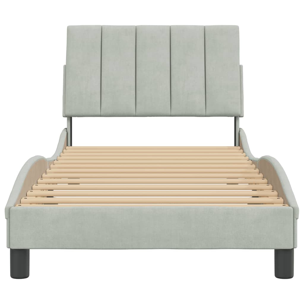 Bedframe zonder matras "Hanko" 90x190 cm fluweel lichtgrijs is nu te koop bij PeponiXL, paradijselijk wonen!