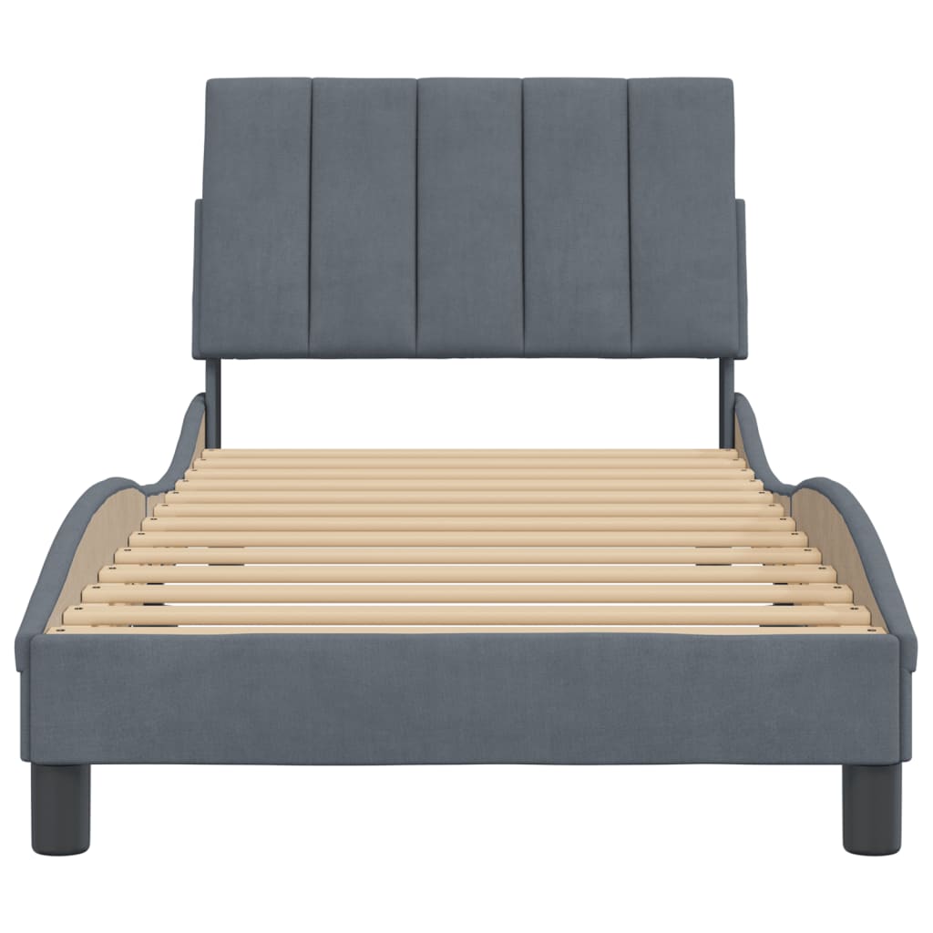 Bedframe zonder matras "Hanko" 90x190 cm fluweel donkergrijs is nu te koop bij PeponiXL, paradijselijk wonen!