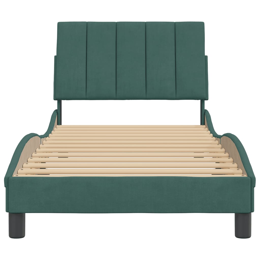 Bedframe zonder matras "Hanko" 90x190 cm fluweel donkergroen is nu te koop bij PeponiXL, paradijselijk wonen!