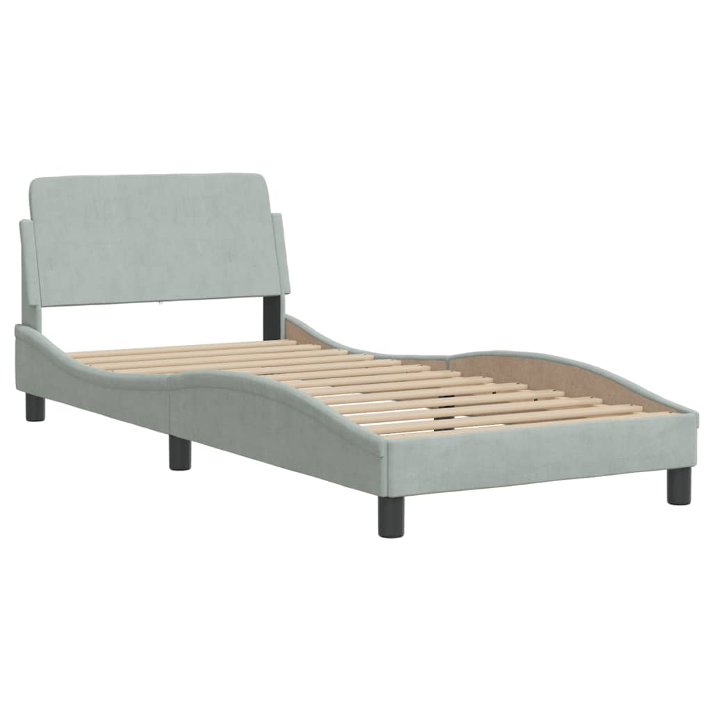Bedframe zonder matras "Hanko" 90x200 cm fluweel lichtgrijs is nu te koop bij PeponiXL, paradijselijk wonen!