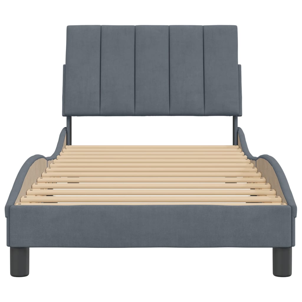 Bedframe zonder matras "Hanko" 90x200 cm fluweel donkergrijs is nu te koop bij PeponiXL, paradijselijk wonen!