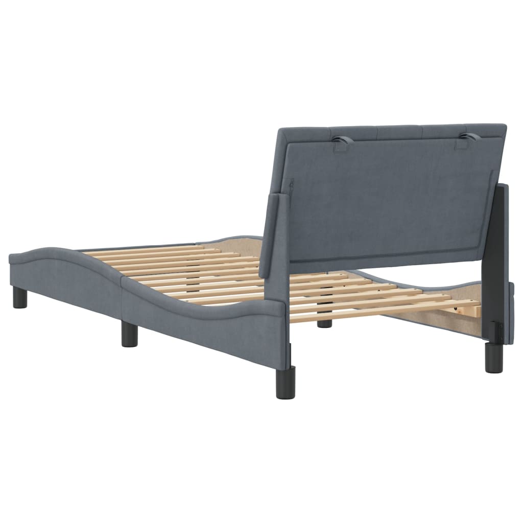 Bedframe zonder matras "Hanko" 90x200 cm fluweel donkergrijs is nu te koop bij PeponiXL, paradijselijk wonen!