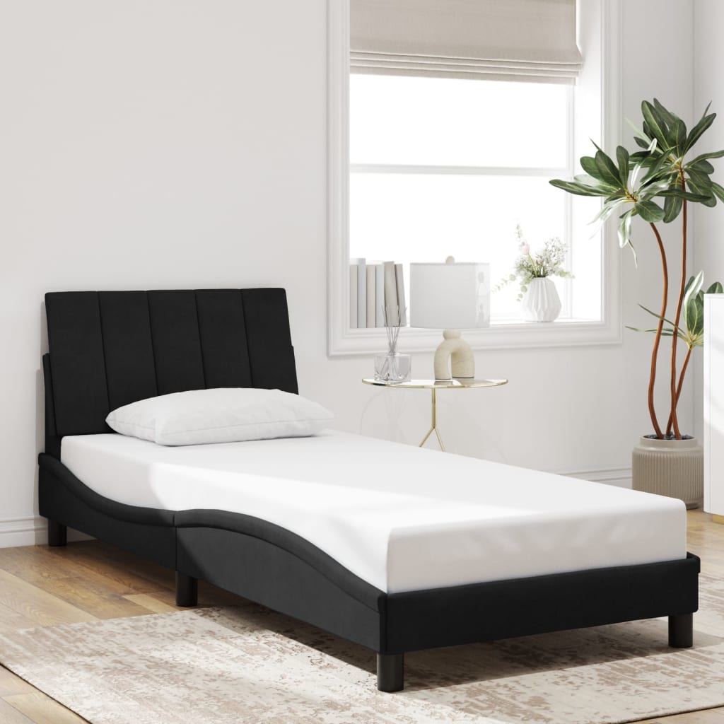 Bedframe zonder matras "Hanko" fluweel zwart 90x200 cm is nu te koop bij PeponiXL, paradijselijk wonen!