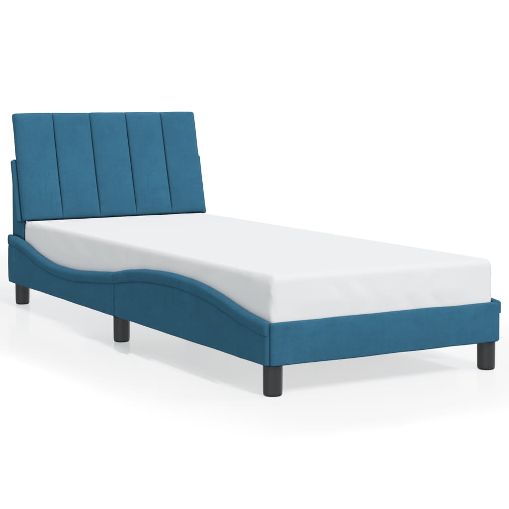 Bedframe zonder matras "Hanko" fluweel blauw 90x200 cm is nu te koop bij PeponiXL, paradijselijk wonen!