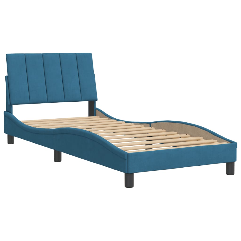 Bedframe zonder matras "Hanko" fluweel blauw 90x200 cm is nu te koop bij PeponiXL, paradijselijk wonen!
