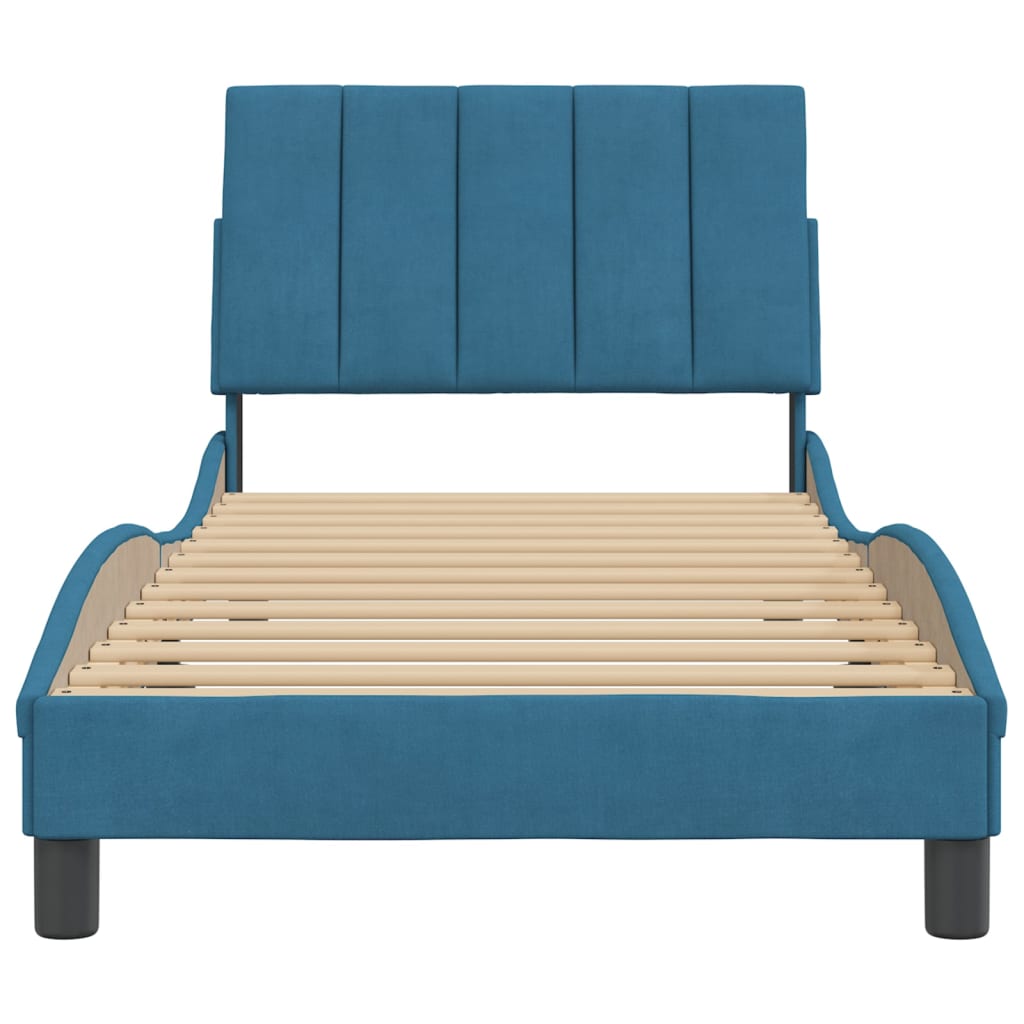 Bedframe zonder matras "Hanko" fluweel blauw 90x200 cm is nu te koop bij PeponiXL, paradijselijk wonen!