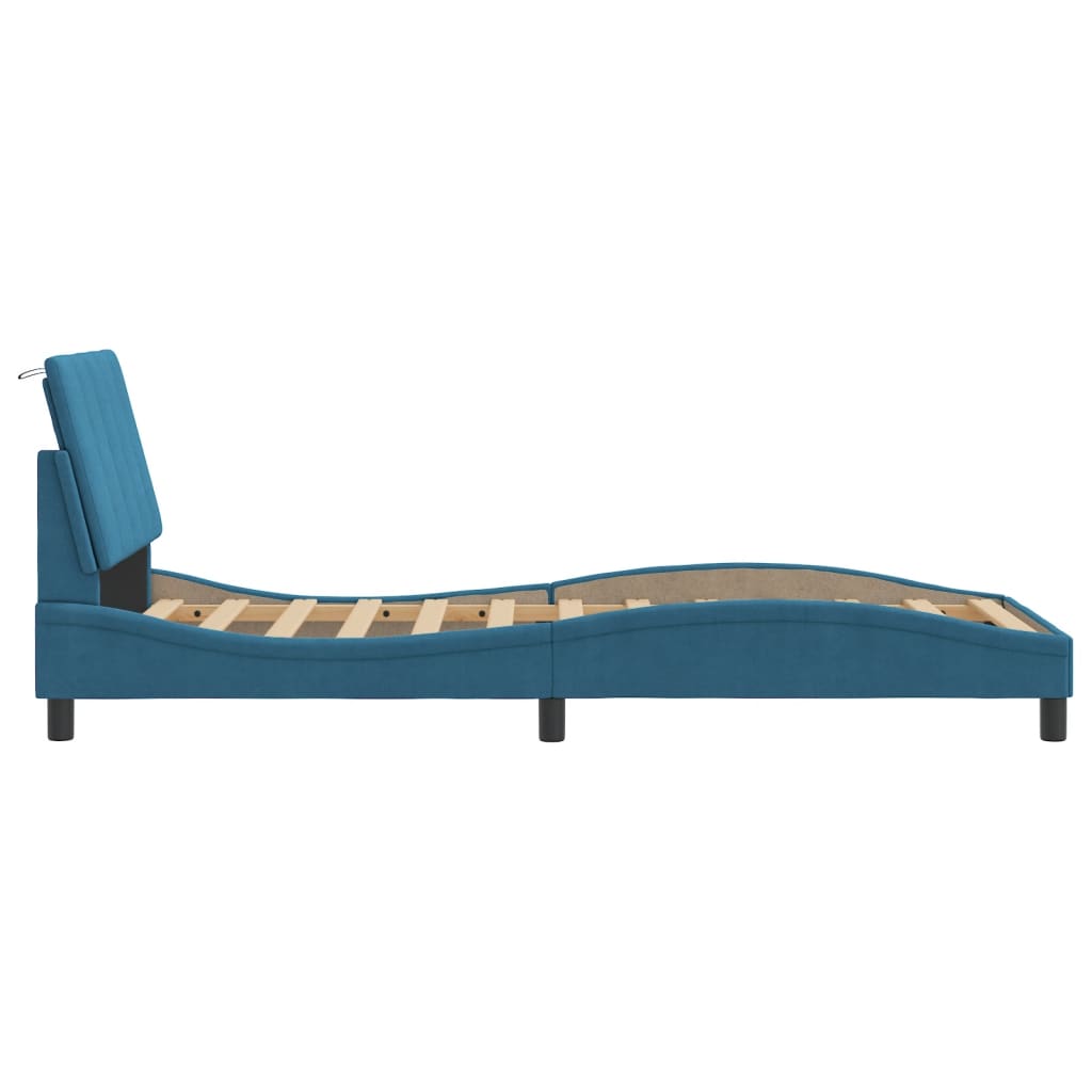 Bedframe zonder matras "Hanko" fluweel blauw 90x200 cm is nu te koop bij PeponiXL, paradijselijk wonen!