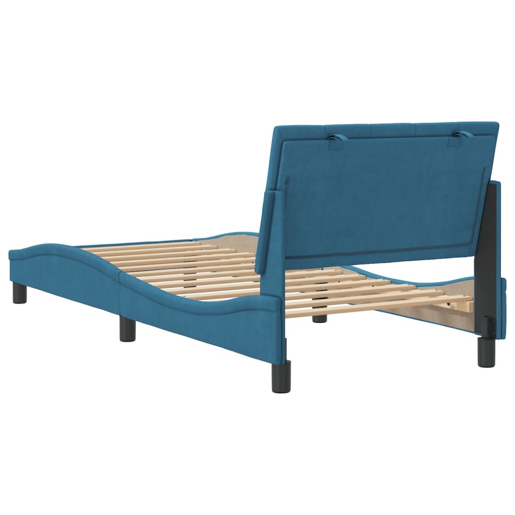 Bedframe zonder matras "Hanko" fluweel blauw 90x200 cm is nu te koop bij PeponiXL, paradijselijk wonen!