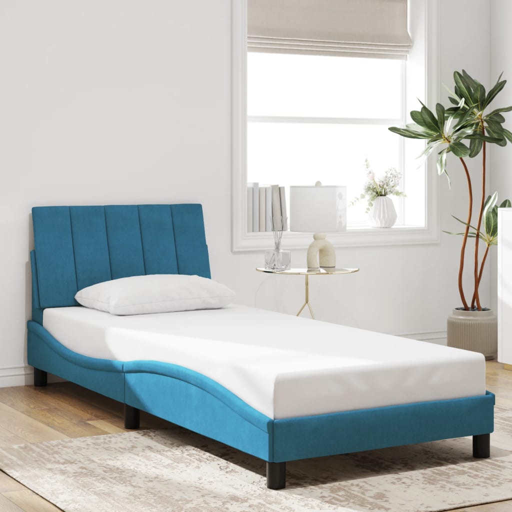 Bedframe zonder matras "Hanko" fluweel blauw 90x200 cm is nu te koop bij PeponiXL, paradijselijk wonen!