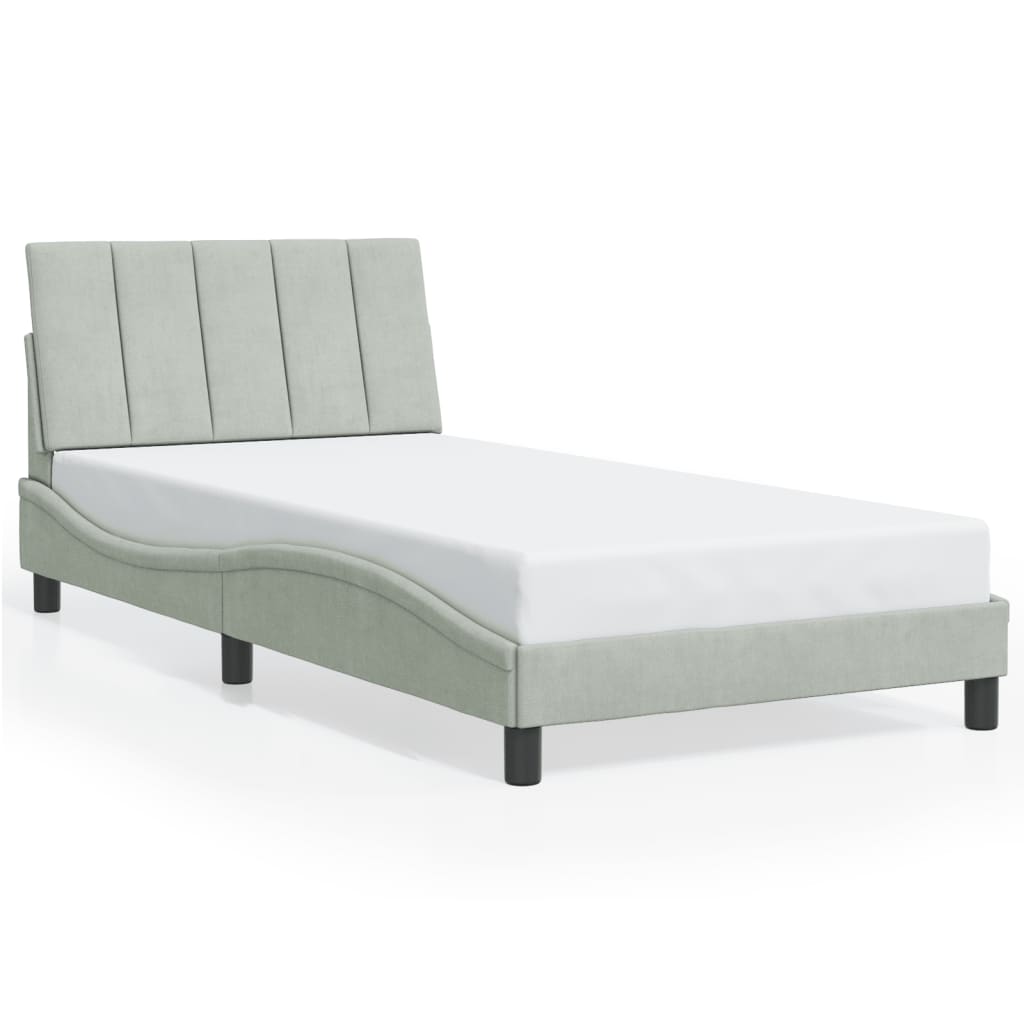 Bedframe zonder matras "Hanko" 100x200 cm fluweel lichtgrijs is nu te koop bij PeponiXL, paradijselijk wonen!