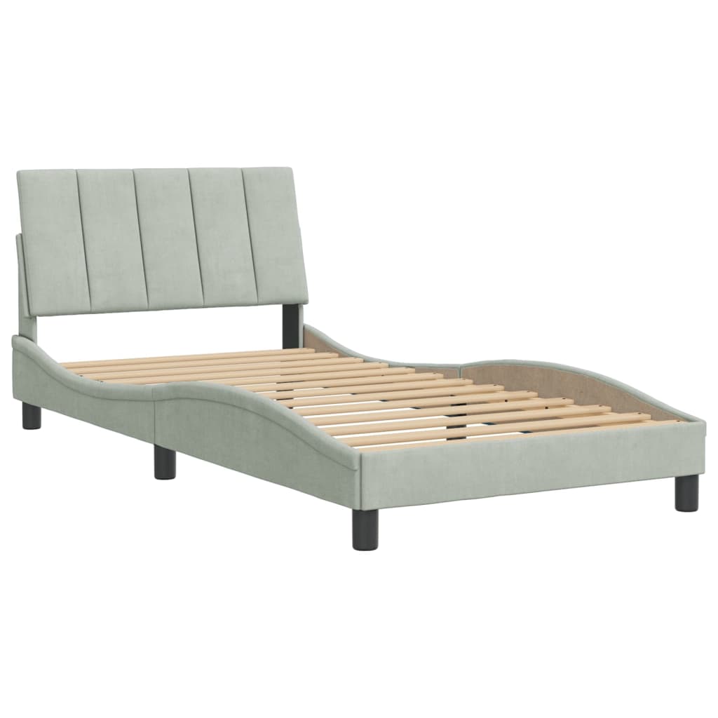 Bedframe zonder matras "Hanko" 100x200 cm fluweel lichtgrijs is nu te koop bij PeponiXL, paradijselijk wonen!