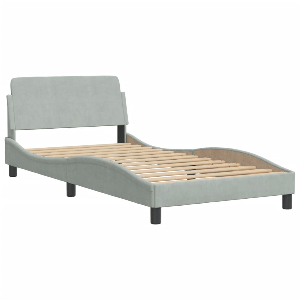 Bedframe zonder matras "Hanko" 100x200 cm fluweel lichtgrijs is nu te koop bij PeponiXL, paradijselijk wonen!