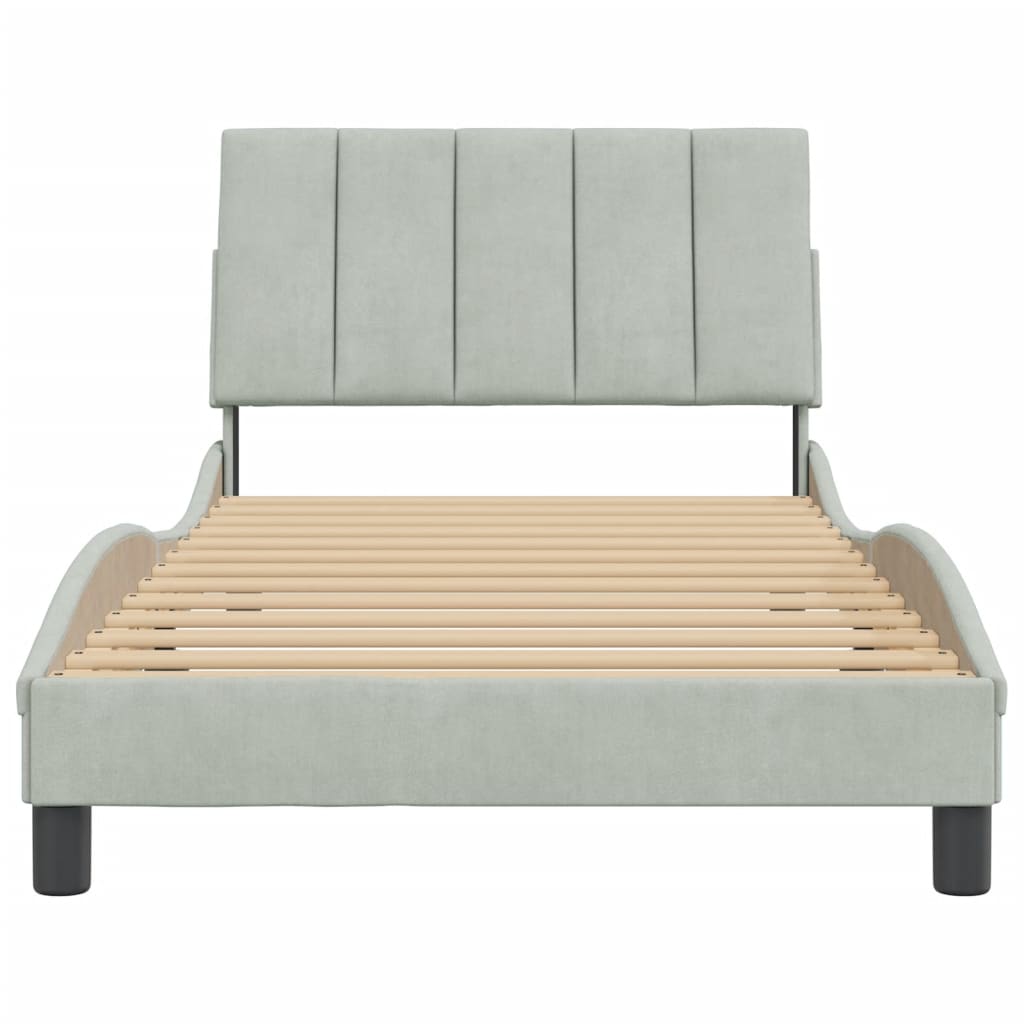 Bedframe zonder matras "Hanko" 100x200 cm fluweel lichtgrijs is nu te koop bij PeponiXL, paradijselijk wonen!