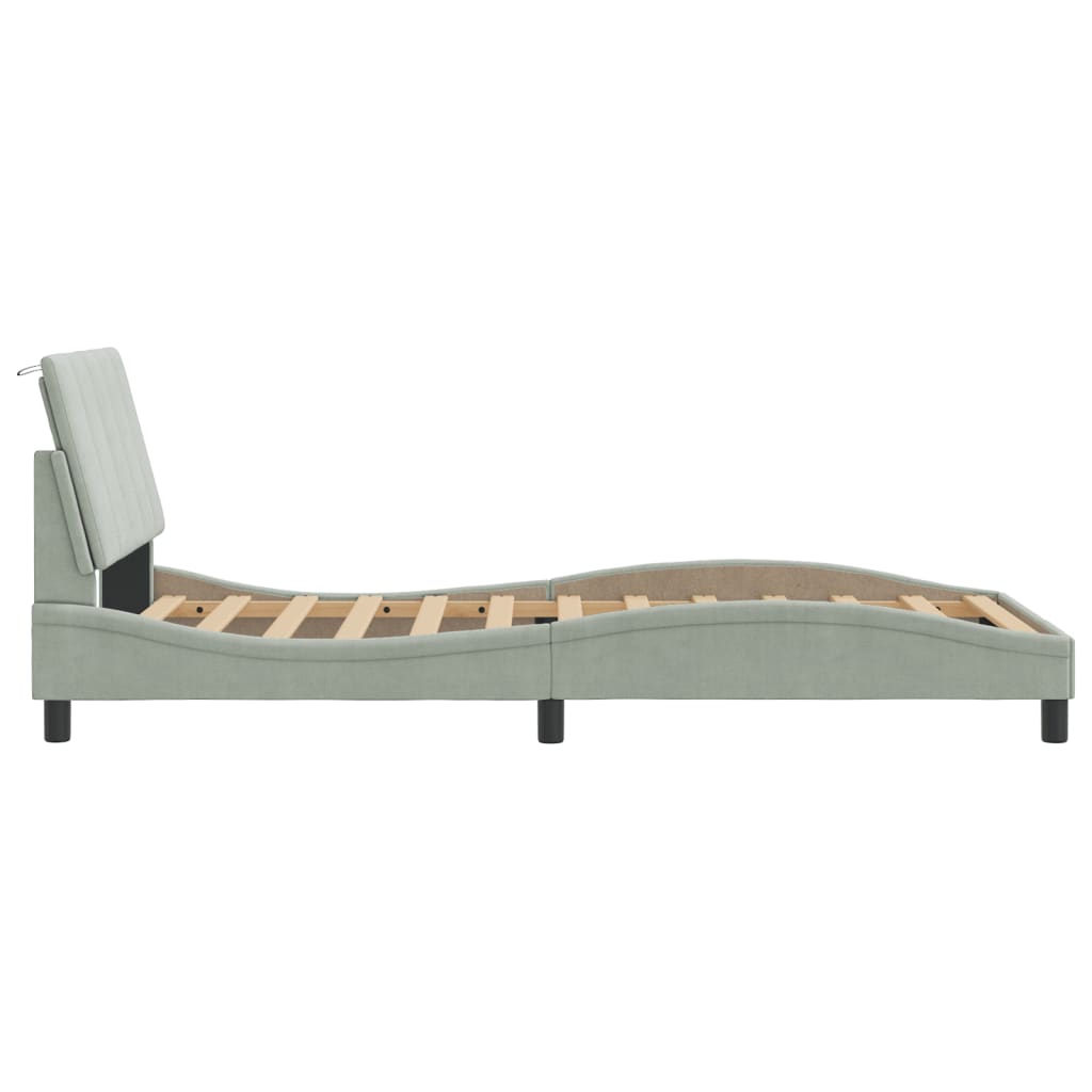 Bedframe zonder matras "Hanko" 100x200 cm fluweel lichtgrijs is nu te koop bij PeponiXL, paradijselijk wonen!