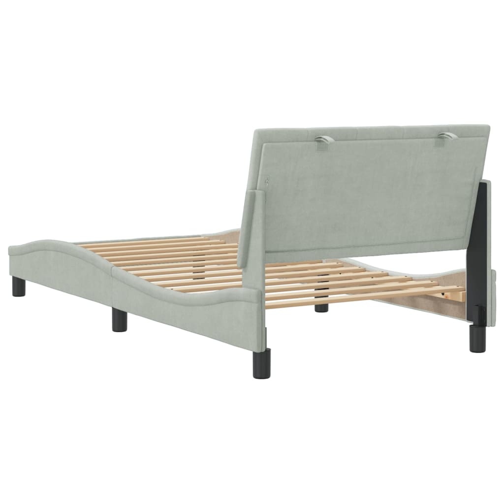 Bedframe zonder matras "Hanko" 100x200 cm fluweel lichtgrijs is nu te koop bij PeponiXL, paradijselijk wonen!