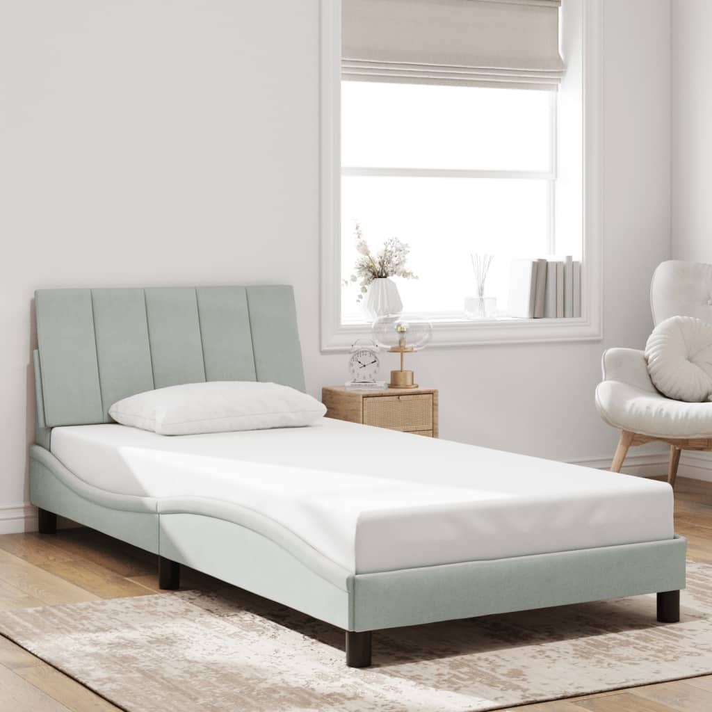 Bedframe zonder matras "Hanko" 100x200 cm fluweel lichtgrijs is nu te koop bij PeponiXL, paradijselijk wonen!