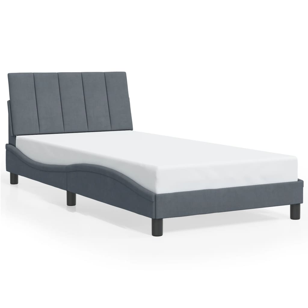 Bedframe zonder matras "Hanko" 100x200 cm fluweel donkergrijs is nu te koop bij PeponiXL, paradijselijk wonen!