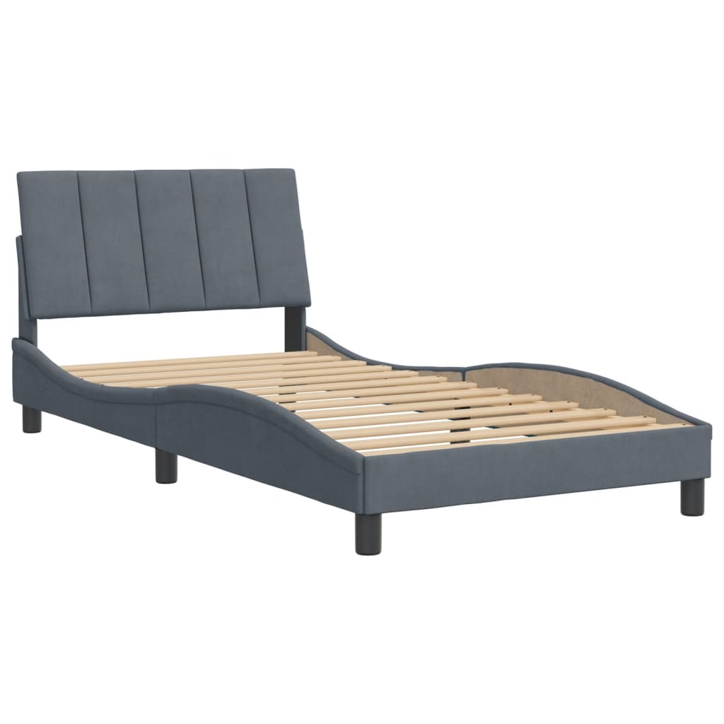 Bedframe zonder matras "Hanko" 100x200 cm fluweel donkergrijs is nu te koop bij PeponiXL, paradijselijk wonen!