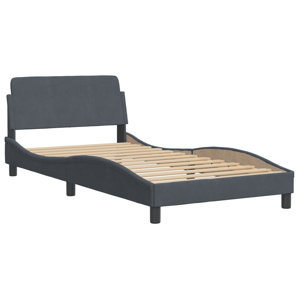 Bedframe zonder matras "Hanko" 100x200 cm fluweel donkergrijs is nu te koop bij PeponiXL, paradijselijk wonen!