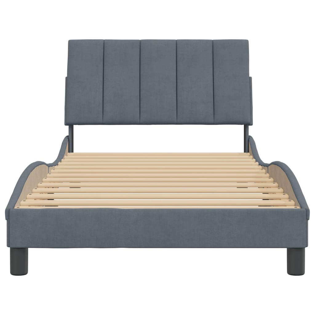 Bedframe zonder matras "Hanko" 100x200 cm fluweel donkergrijs is nu te koop bij PeponiXL, paradijselijk wonen!