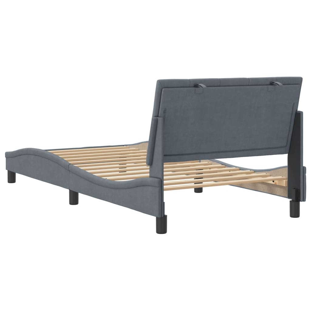 Bedframe zonder matras "Hanko" 100x200 cm fluweel donkergrijs is nu te koop bij PeponiXL, paradijselijk wonen!