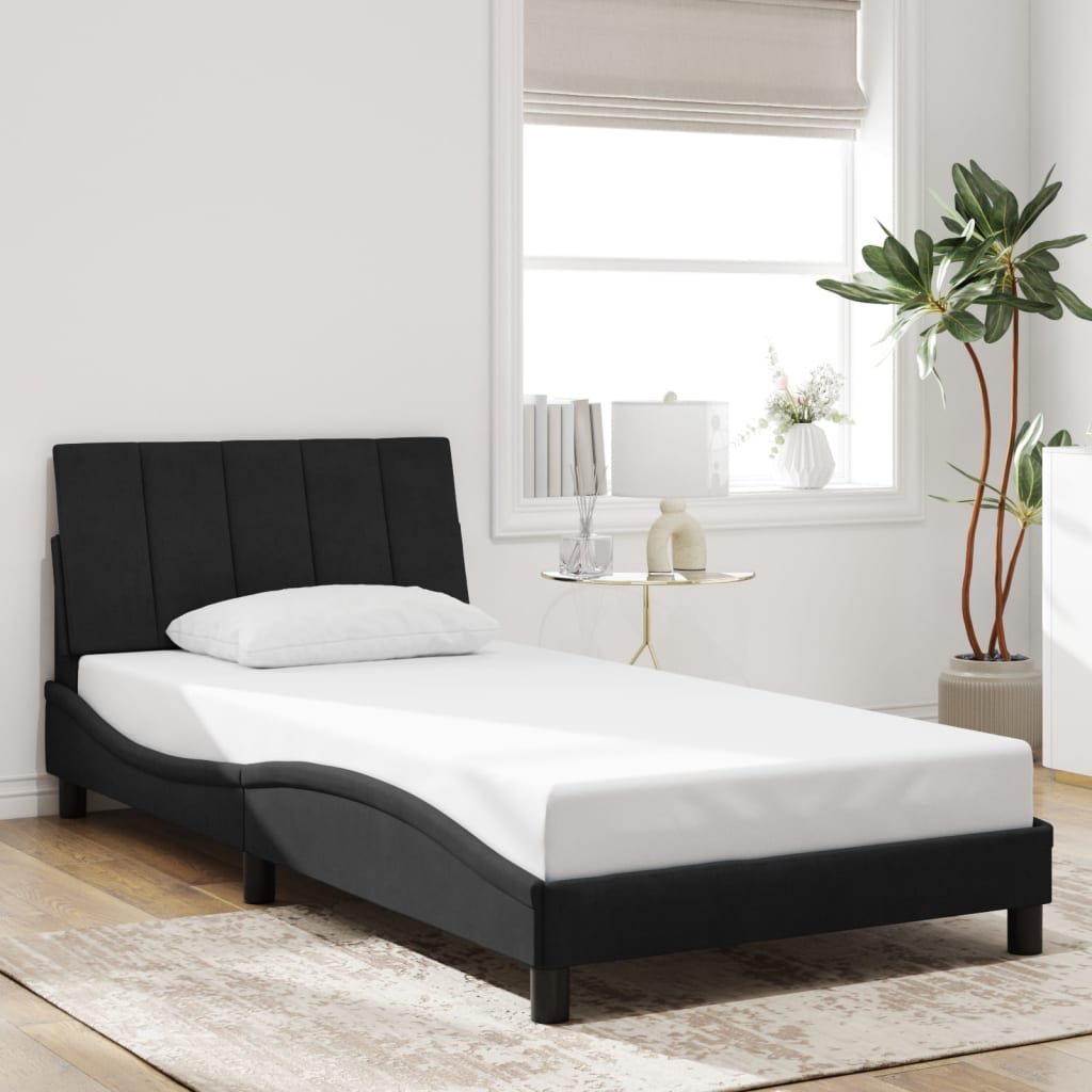 Bedframe zonder matras "Hanko" 100x200 cm fluweel zwart is nu te koop bij PeponiXL, paradijselijk wonen!